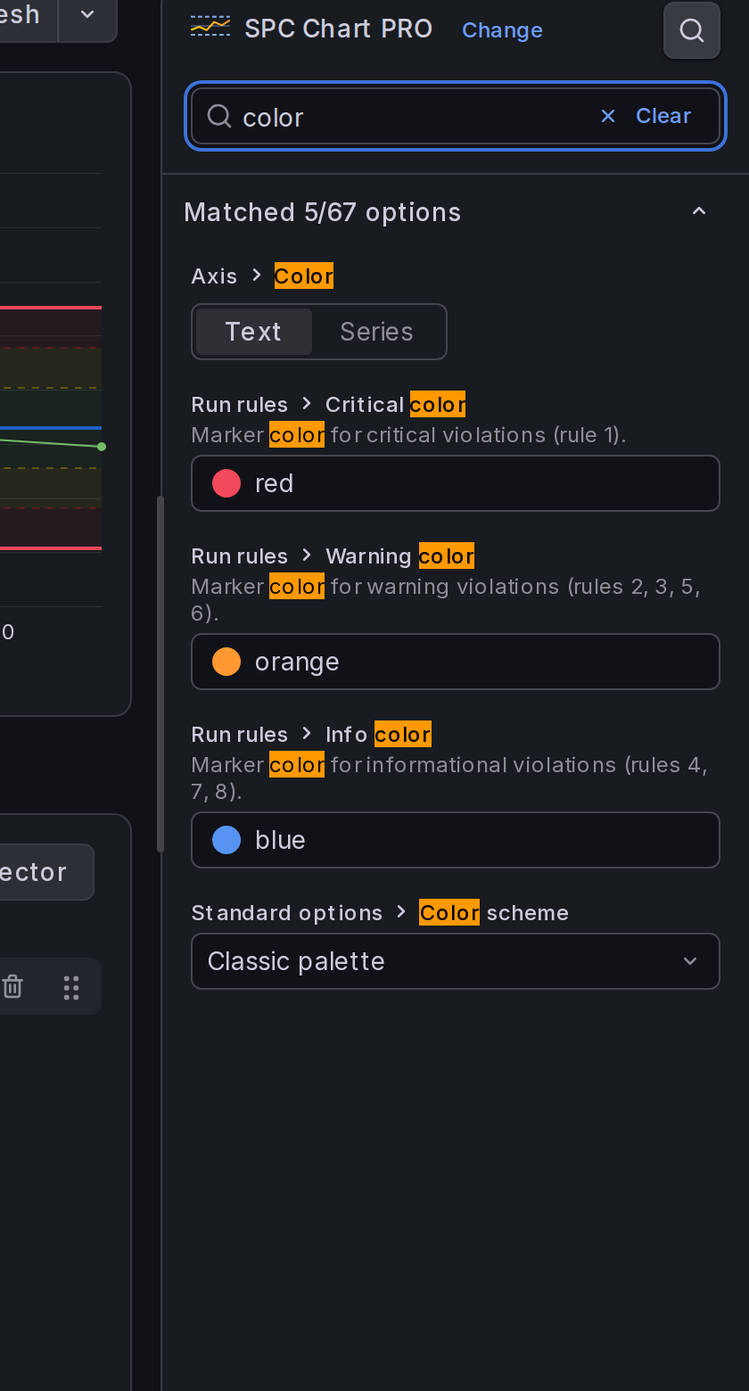 Severity color pickers using Grafana named colors