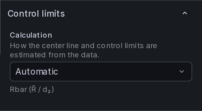 Control limits section showing Calculation set to Automatic with the estimator named beneath it